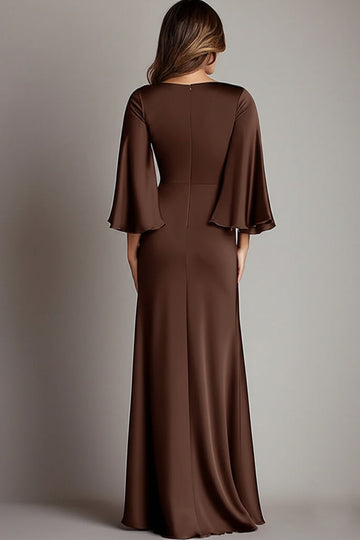 Café Satin Col V Fourreau Manches 3/4 Robe formelle